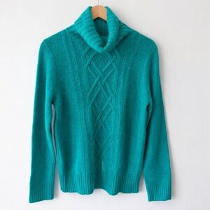 J.Crew Teal Blue Cable Knit Wool Angora Turtleneck Sweater L